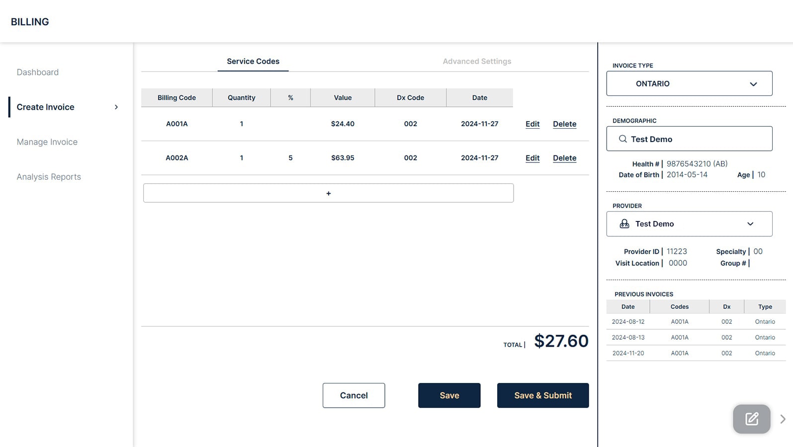 Billing - Create Invoice