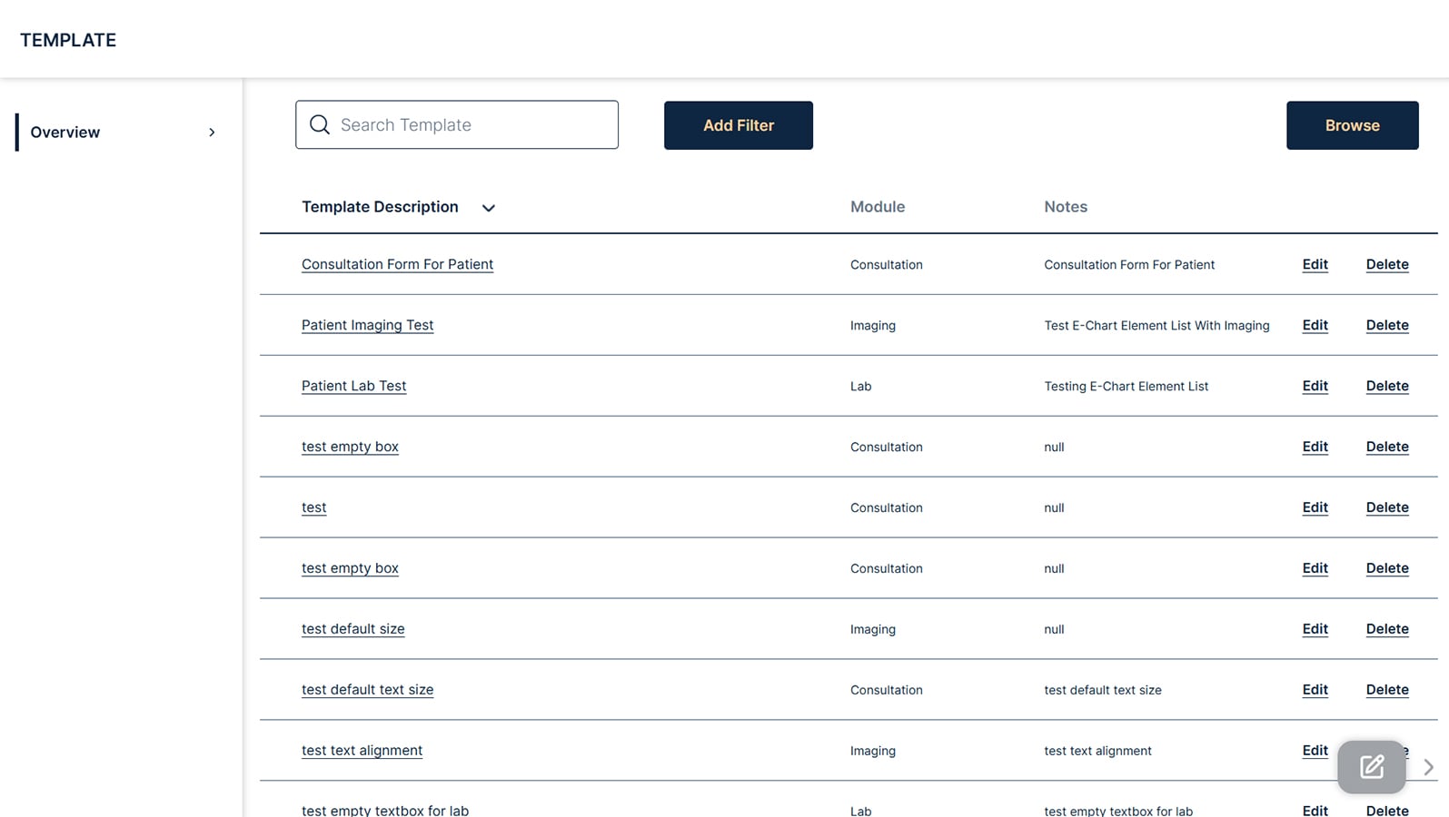 Template Dashboard